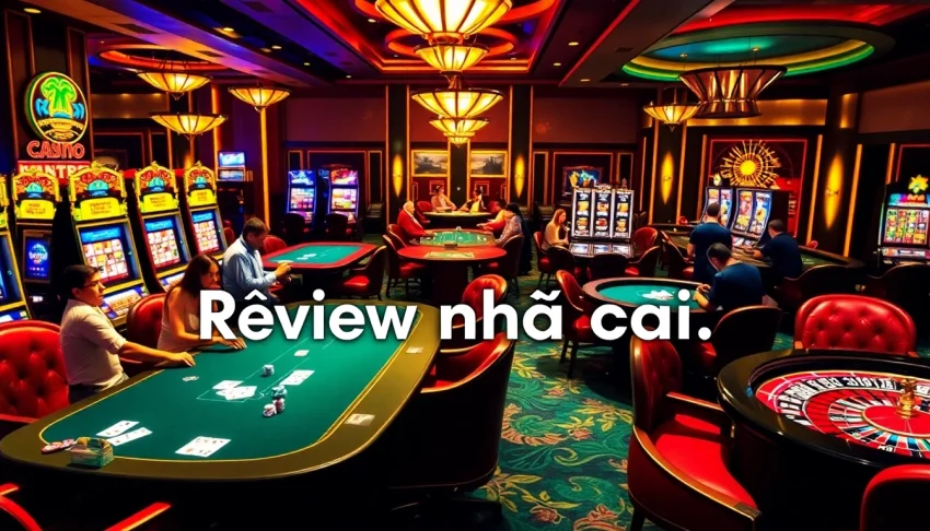 Review nhà cái with players engaging at a vibrant casino table, showcasing betting action and excitement.