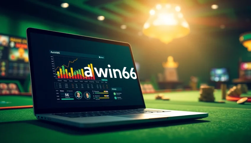 Engaging visual representation of awin66 online gambling platform surrounded by digital gaming elements.