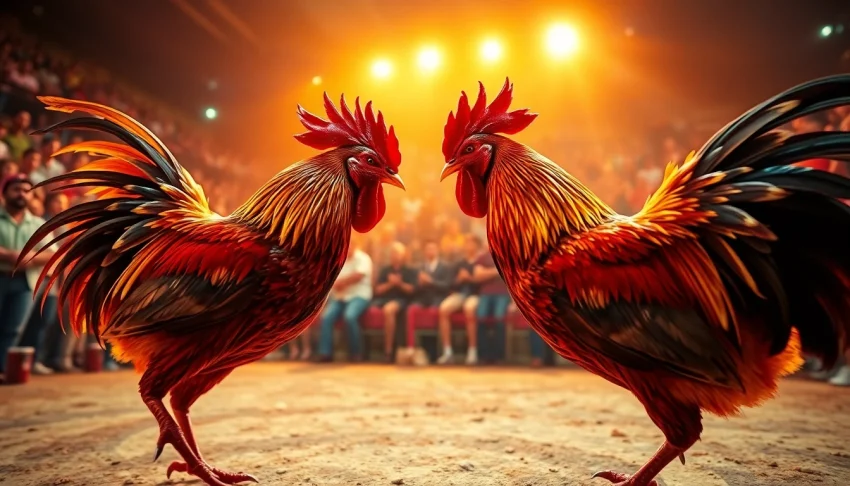 Exciting cockfight at 69vn.rodeo showcasing intense roosters during a thrilling match.