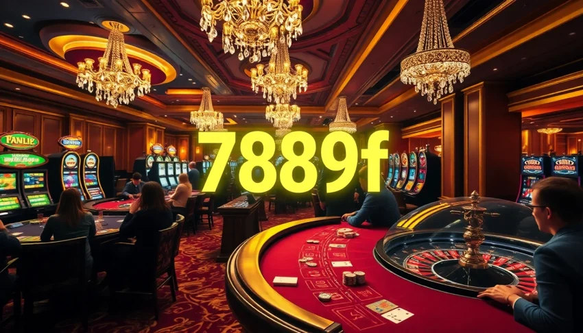 Exciting casino scene featuring players engaged in blackjack and roulette tables, highlighting the brand "789f" for gaming thrills.