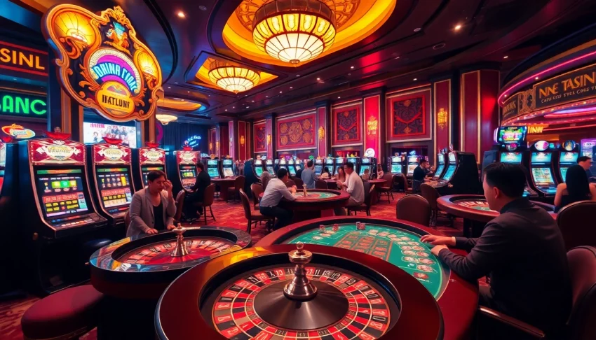 Visitors engage in thrilling gameplay at a casino in Ho Chi Minh, as a nearby luxury 호치민 마사지 spa offers relaxation.