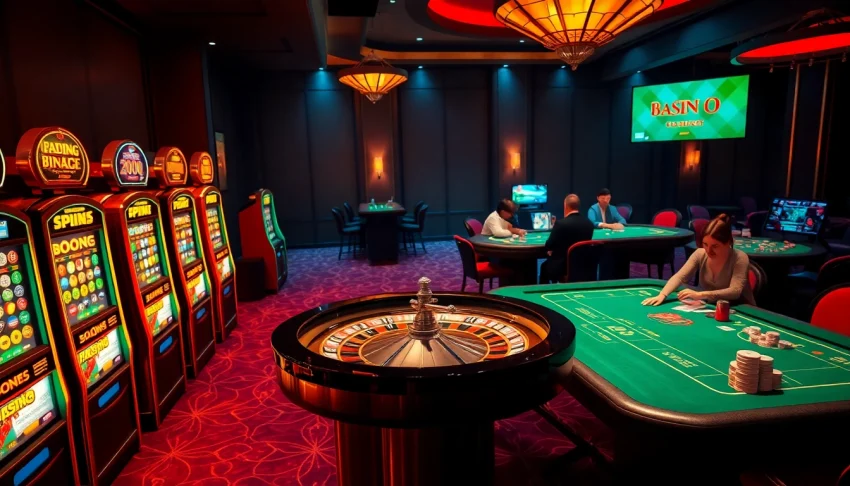 Experience the thrill of gambling at https://88aavina.com/ with players around a vibrant roulette table in an upscale casino.
