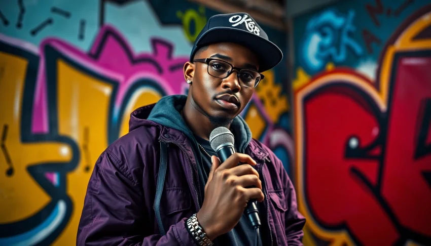 Ok88 performing with vibrant graffiti background and energetic lighting