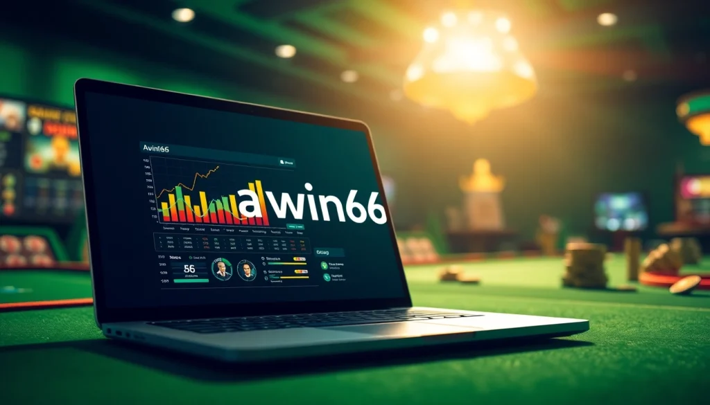 Engaging visual representation of awin66 online gambling platform surrounded by digital gaming elements.