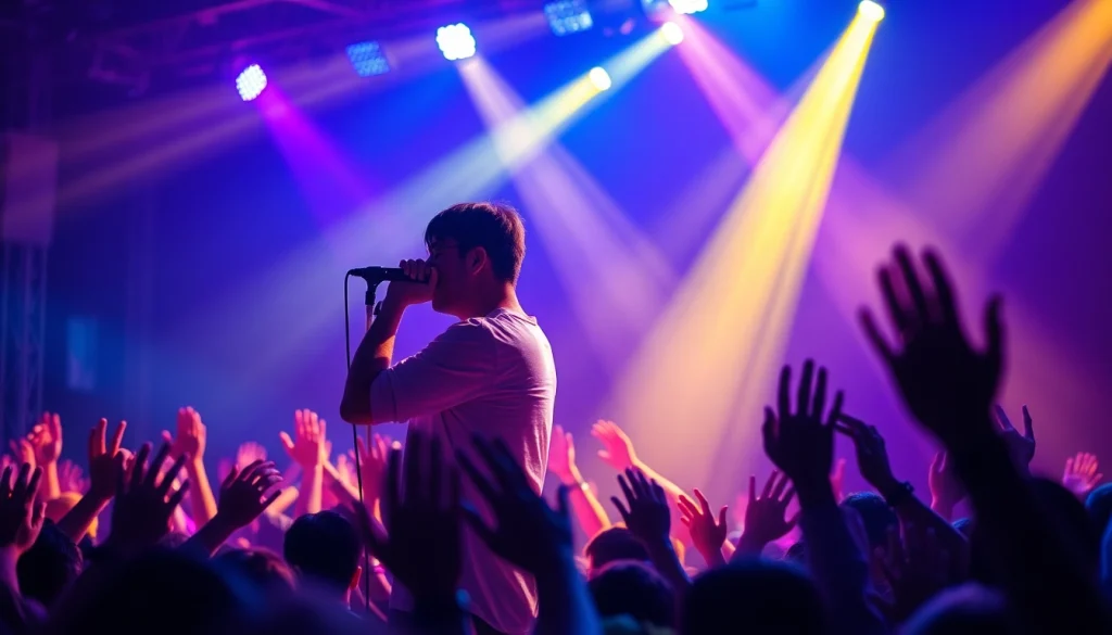 Ok88 performing live on stage, captivating the audience with vibrant energy.