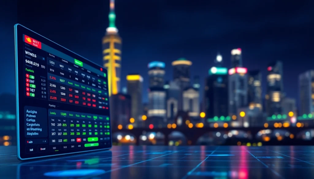 Engaging visual representation of BIGBET88 with illuminated betting icons and a vibrant city skyline.