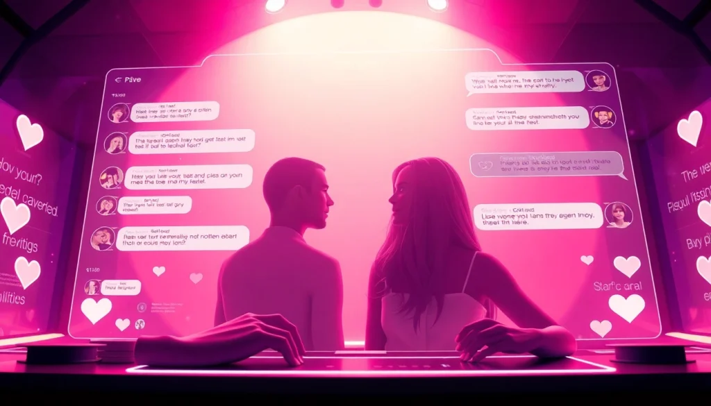 Engaging scene of ai sexting interactions with charming AI characters and digital romance elements.