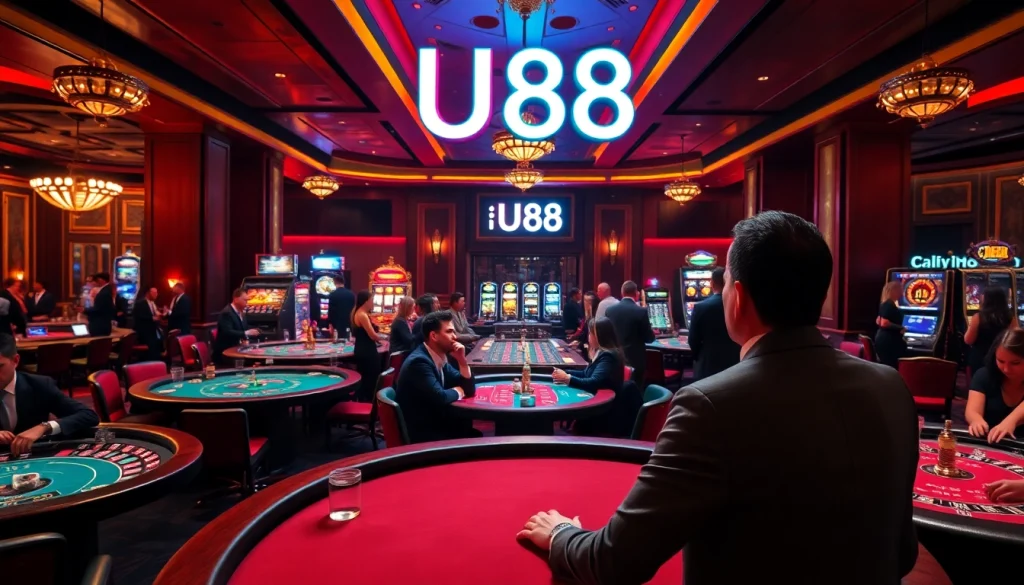 Experience the thrill of U88 at an upscale casino with players immersed in high-stakes blackjack and poker.