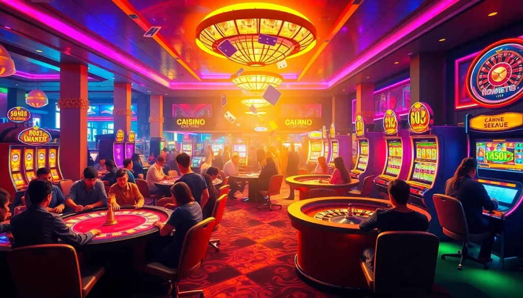 Experience the thrill of gambling at https://af88.mba/ with a vibrant casino scene filled with poker, roulette, and slot machines.