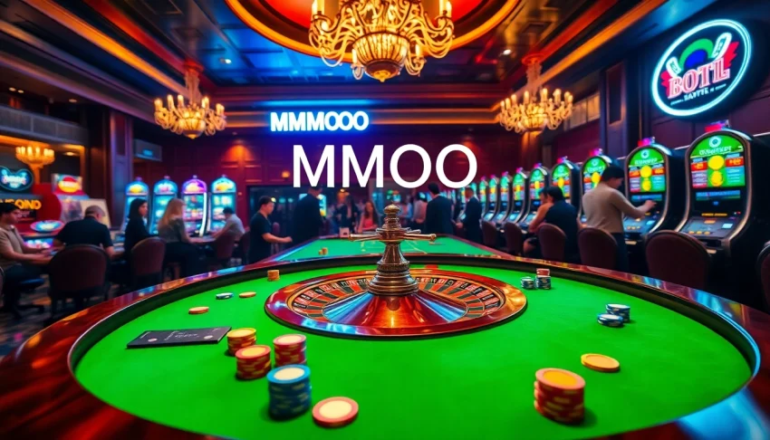 Experience the thrill of MMOO at an exciting roulette table in a vibrant casino.